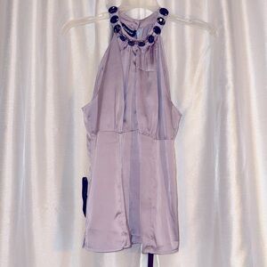 Y2K vintage BEBE mauve Silk Halter neck blouse with jeweled neck.